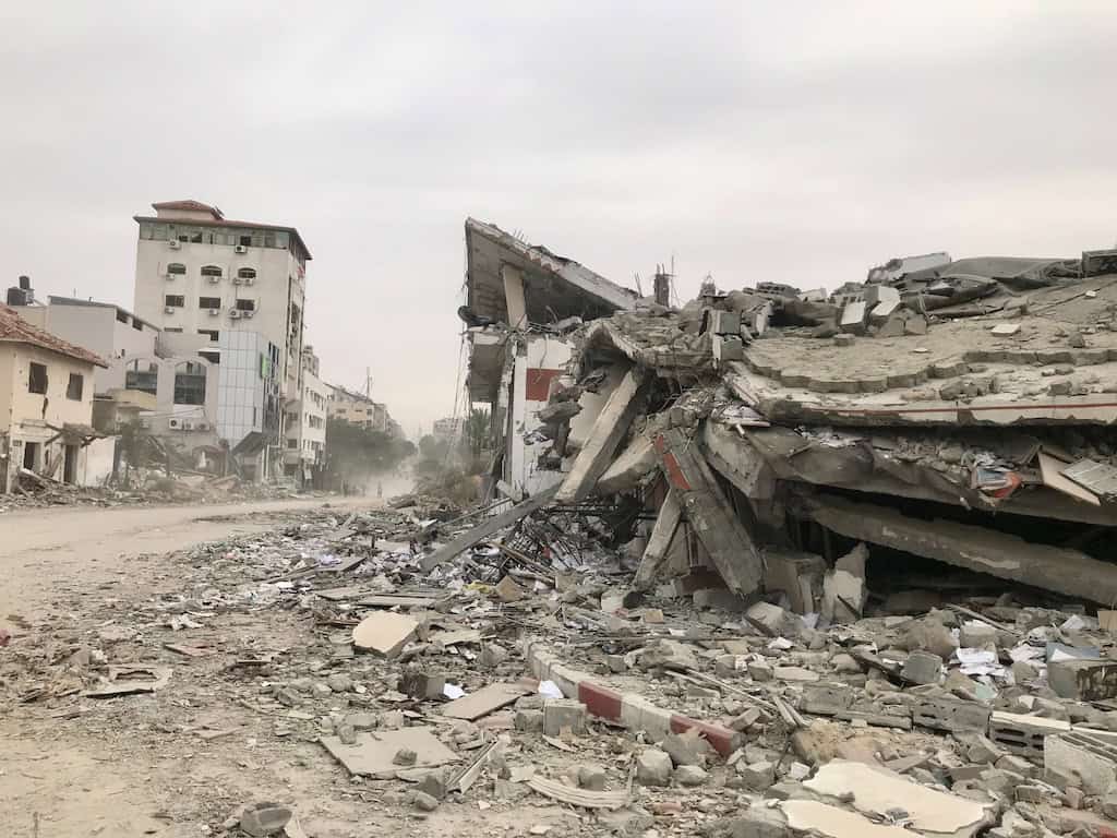 Rubble in Gaza after bombing.