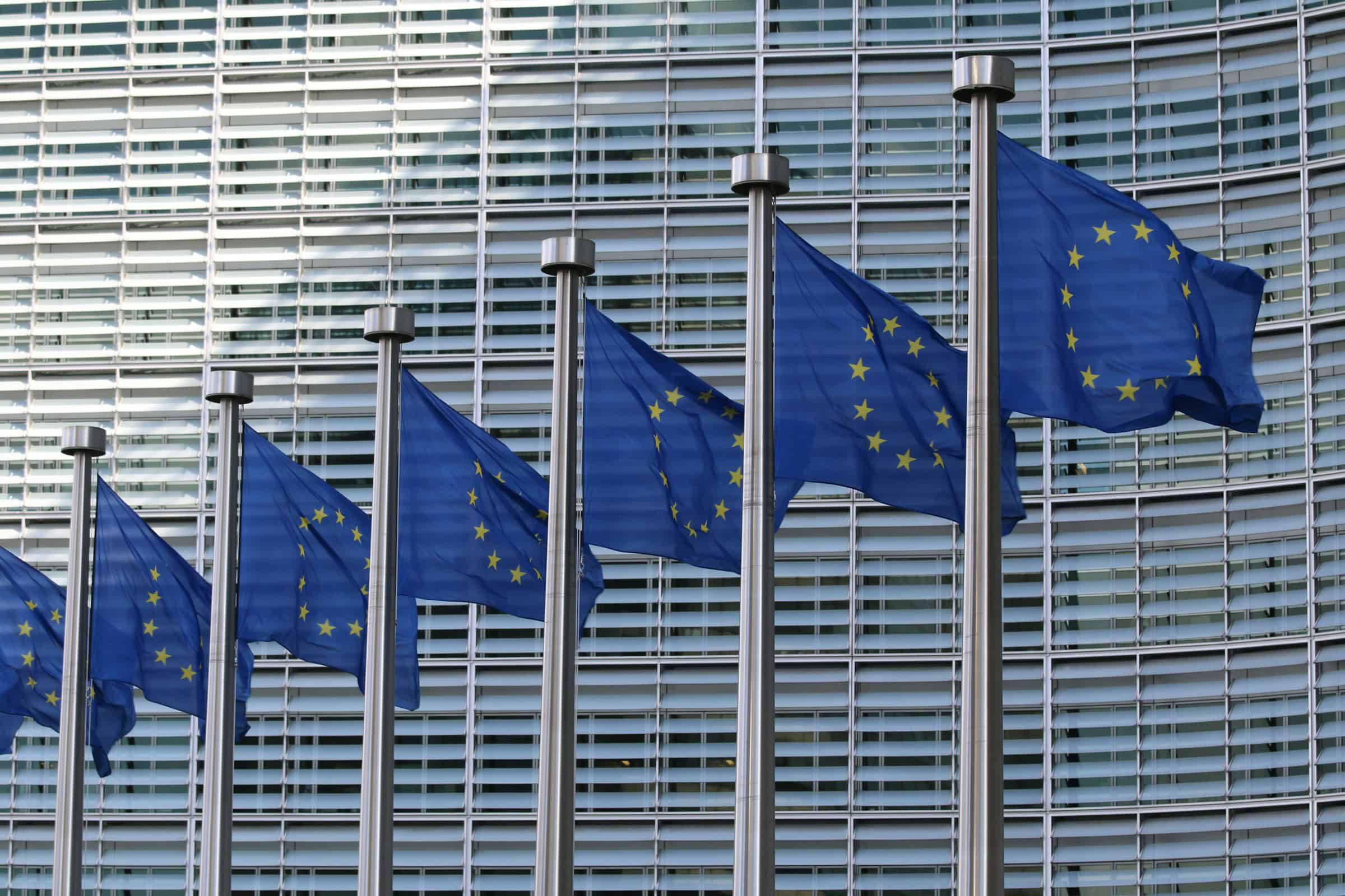 European Union flags outside the European Commission.