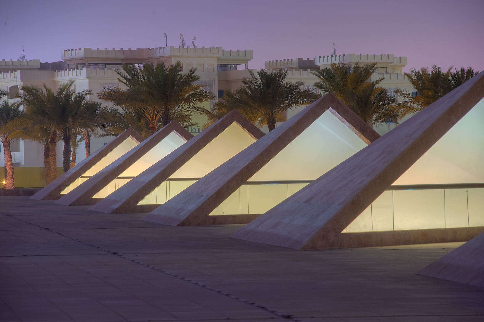 Triangular roof structures at Texas A&M University Campus in Doha, Qatar.