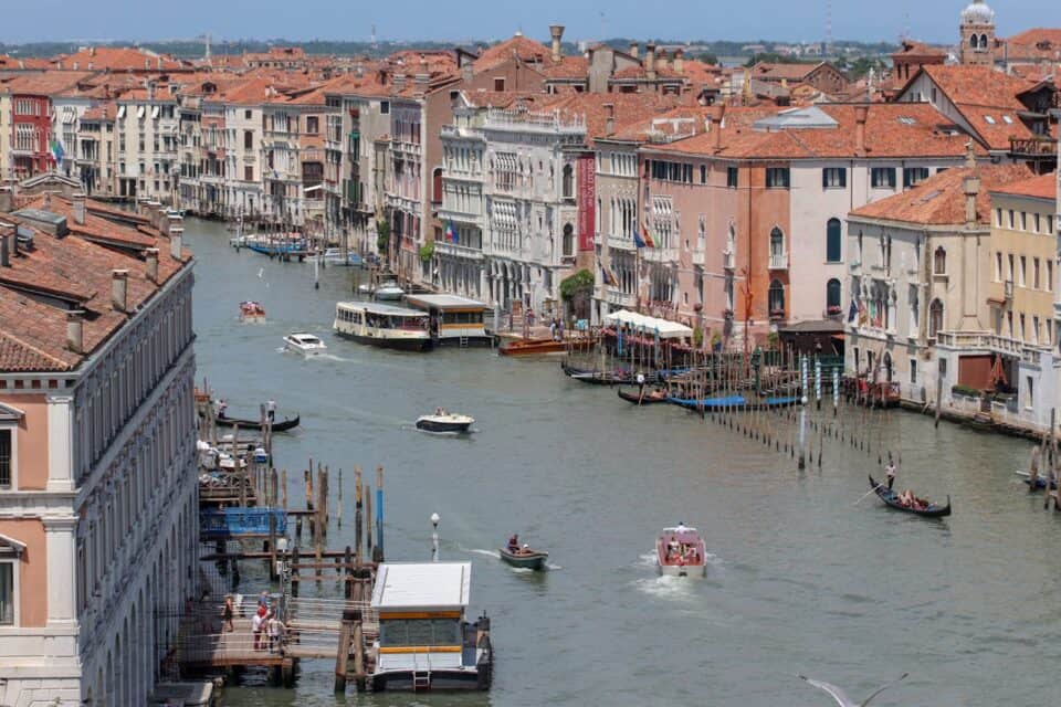 Houses along the river in Venice, Italy.
