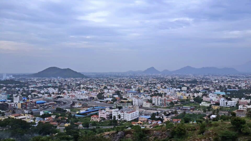 Aerial view of Salem city, Tamil Nadu, India.