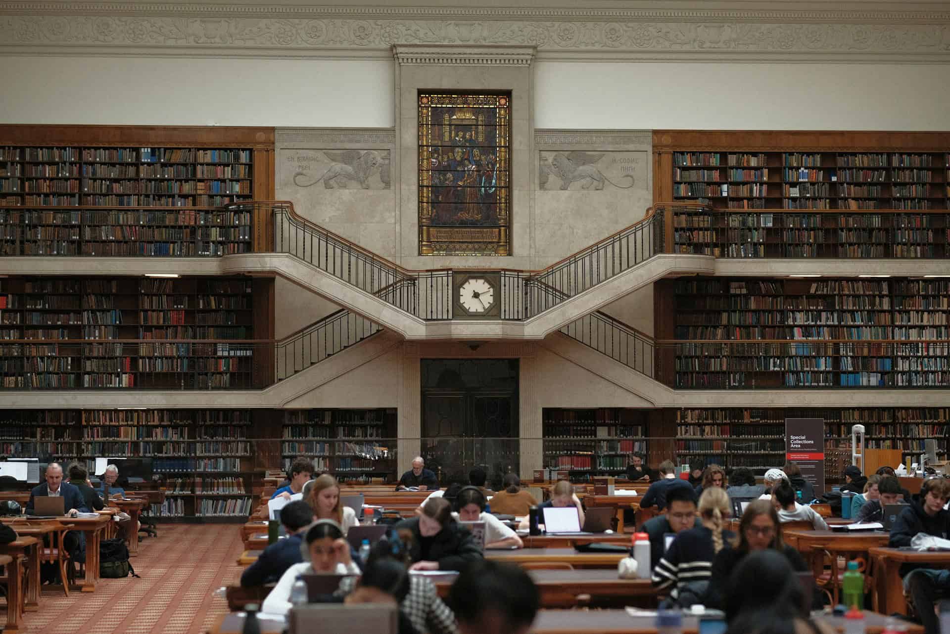 Students studying in University library.