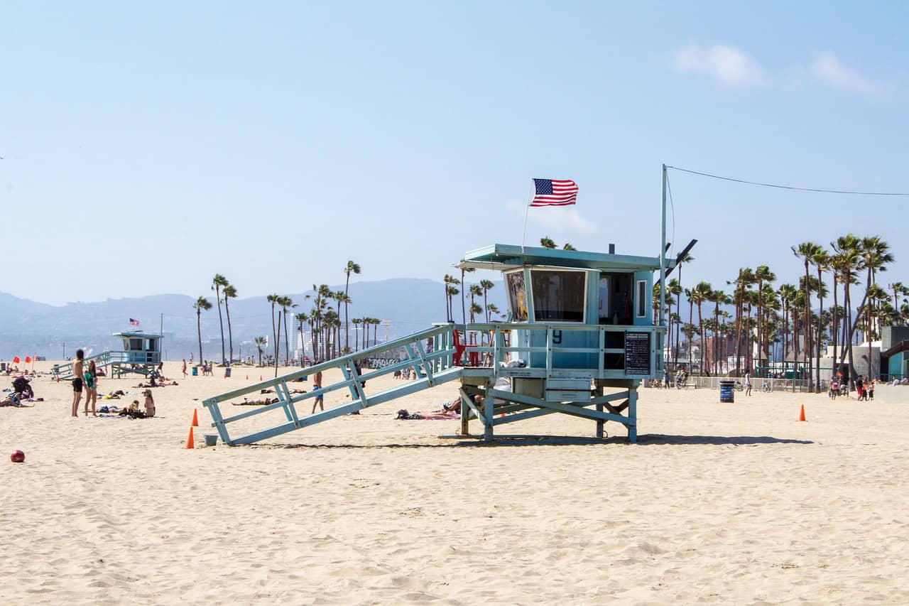 Beach hut in Los Angeles, US.