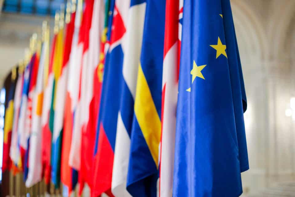 European Union member flags.
