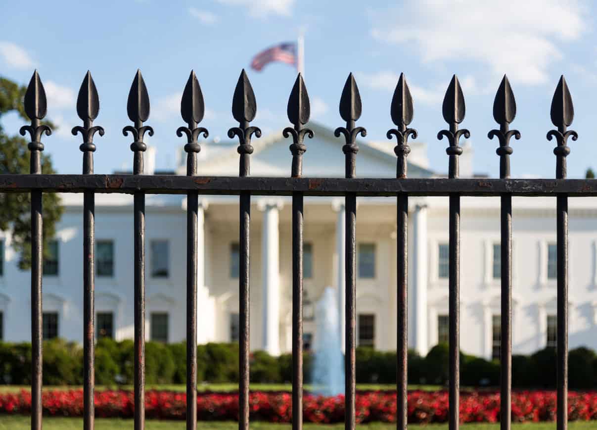 US White House behind fence.