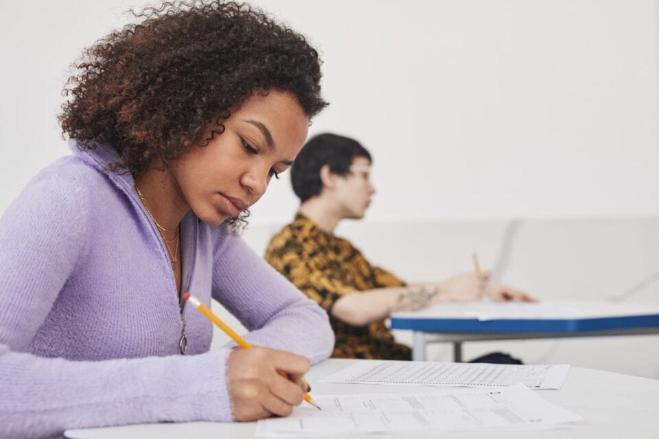 Person sitting exam.